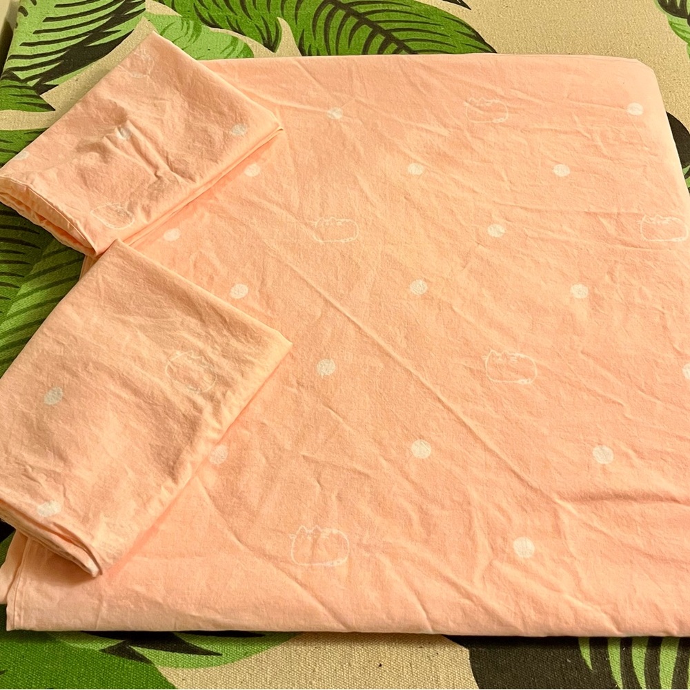 Pusheen Pink Polkadot Queen Duvet Bed Cover and Pillow Shams